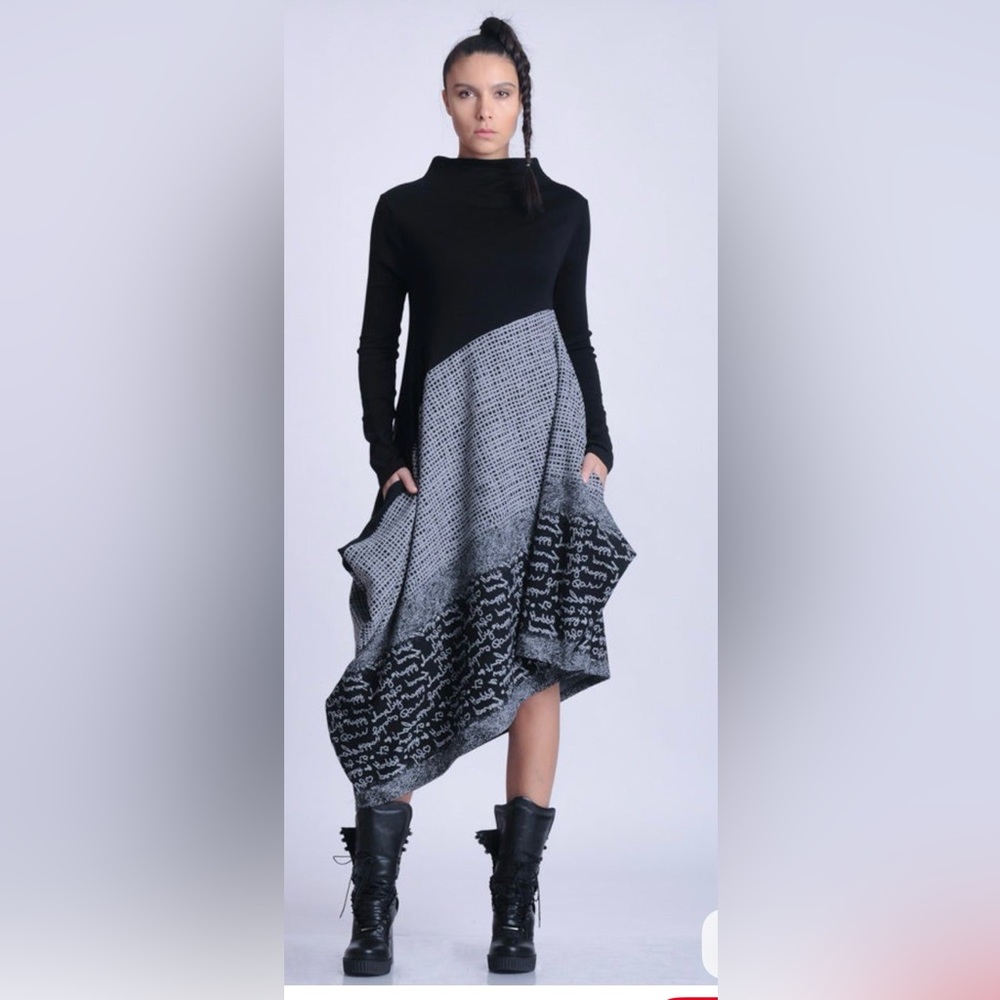 Elegant Asymmetrical Black and Gray Dress